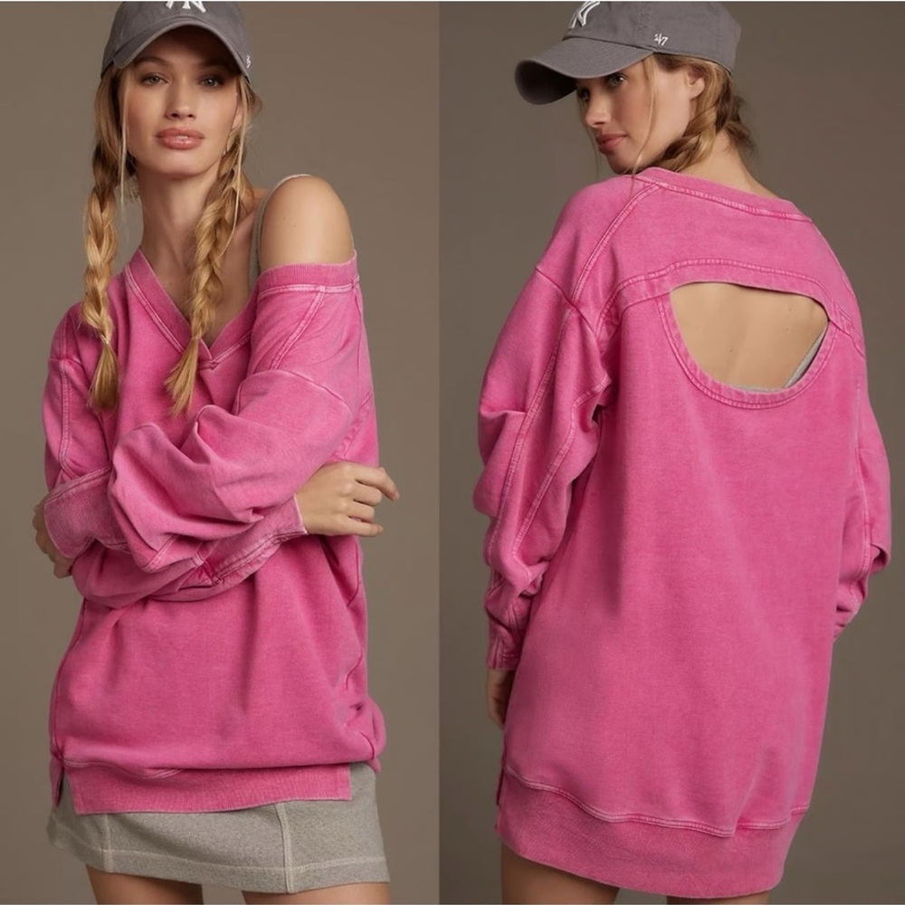 Daily Practice Pink Batwing Oversized Cut Out Casual Athletic Lounge Sweater L